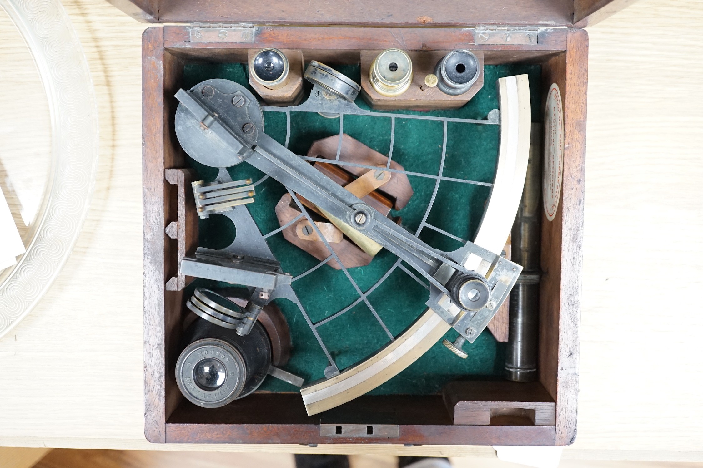 An early 20th century John Lilley & Son cased mahogany brass sextant